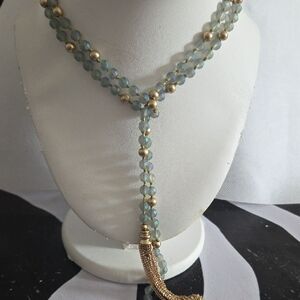 Gold and Labradorite Beaded Lariat Necklace
